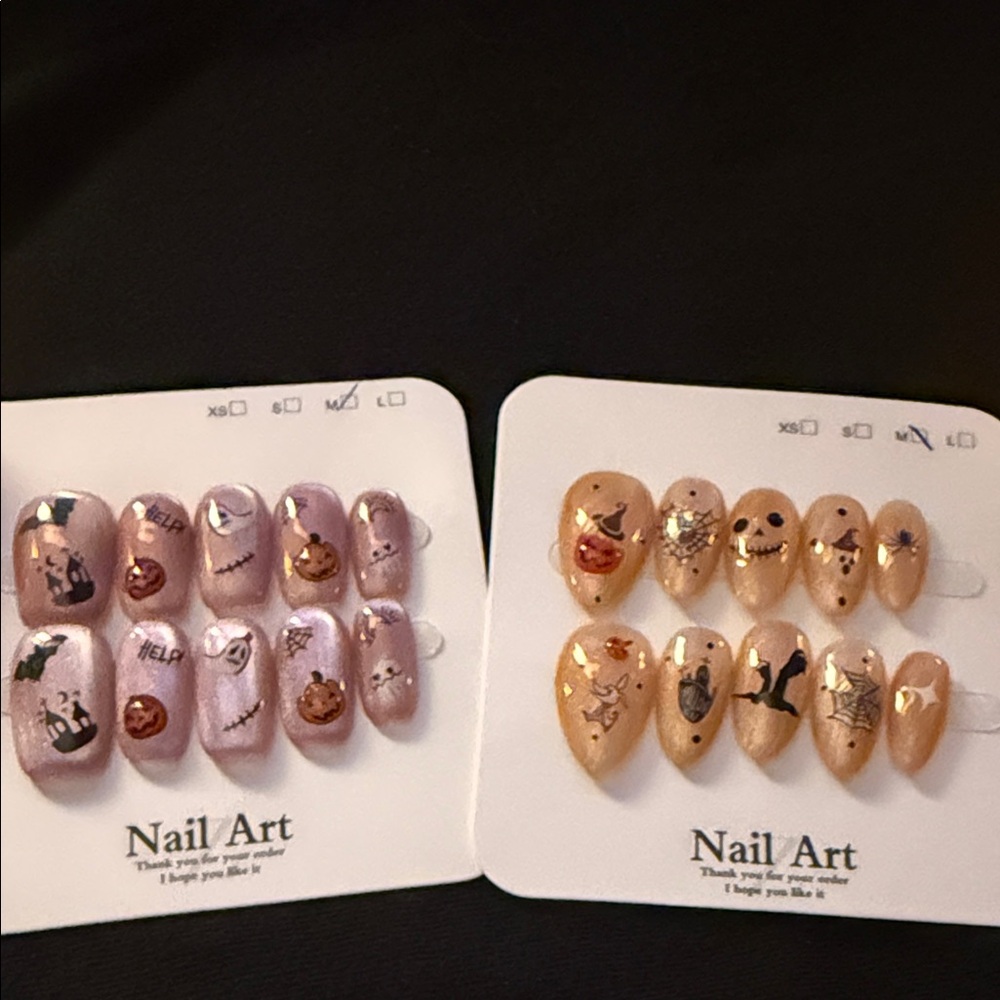 Halloween Nail Art Double Set with Gold and Black Designs NWT Reusable Adult M